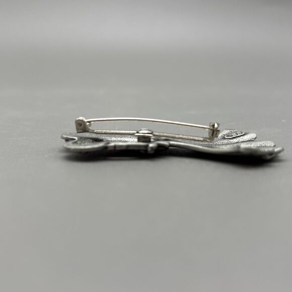 Vintage JJ Pewter Angel Brooch Candle Red Rhinestone Halo Christmas Pin 1990s - Picture 4 of 5